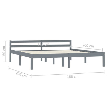 Solid Pine Wood Grey Bed Frame 160x200 cm - Mattress Not Included