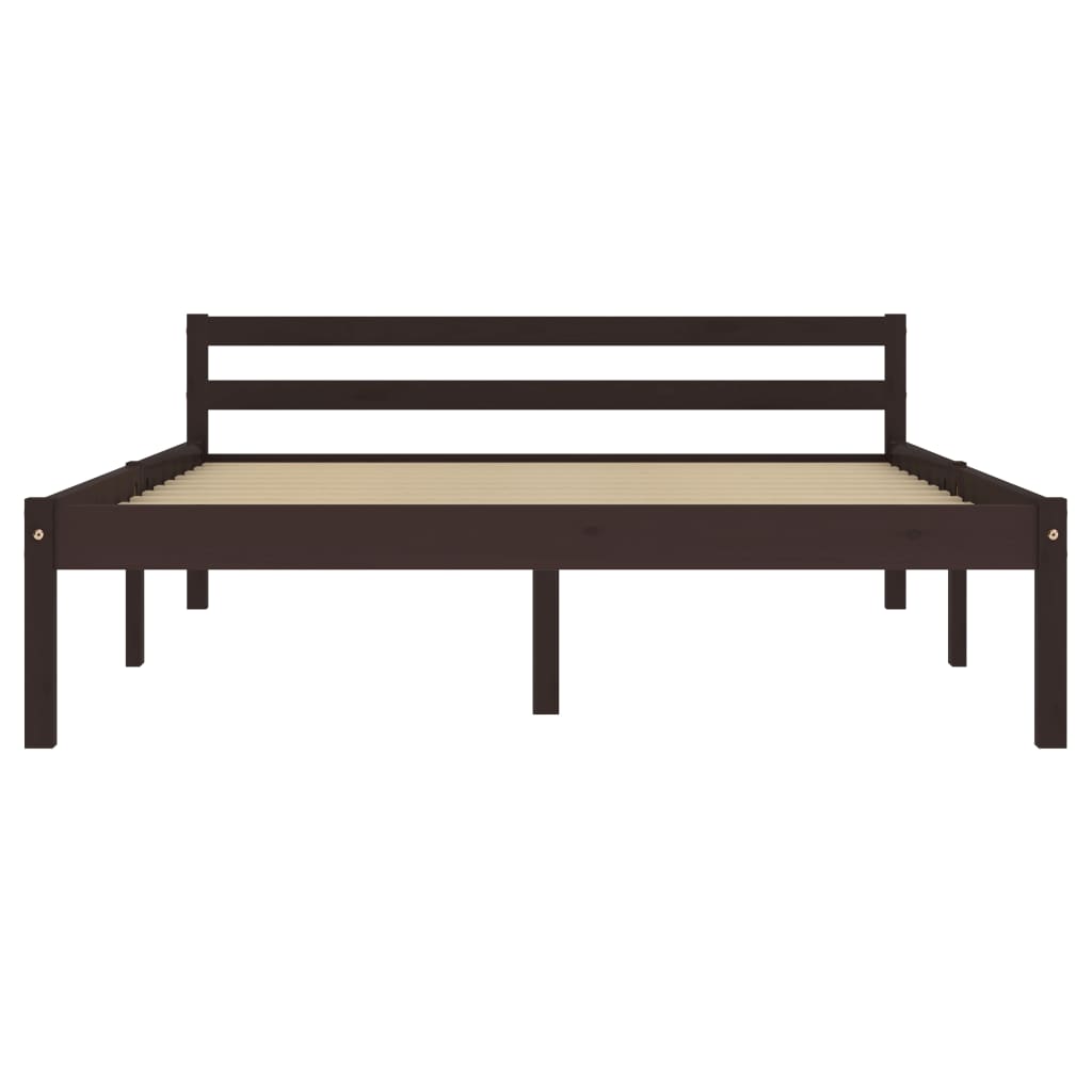 Solid Pine Wood Bed Frame - Dark Brown, 140x200 cm