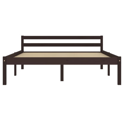 Solid Pine Wood Bed Frame - Dark Brown, 140x200 cm