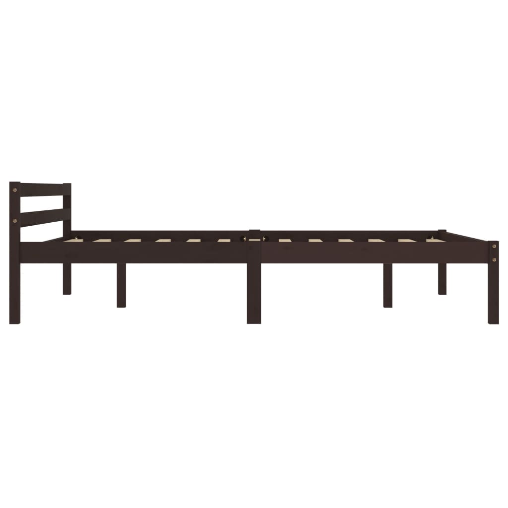 Solid Pine Wood Bed Frame - Dark Brown, 140x200 cm