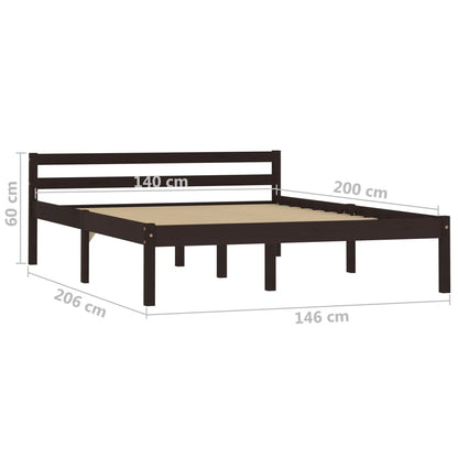 Solid Pine Wood Bed Frame - Dark Brown, 140x200 cm