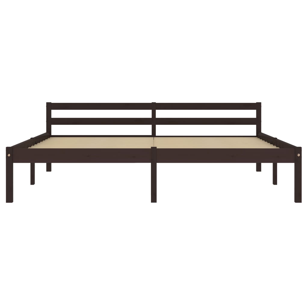 Dark Brown Solid Pine Wood Bed Frame - 160x200 cm (No Mattress)