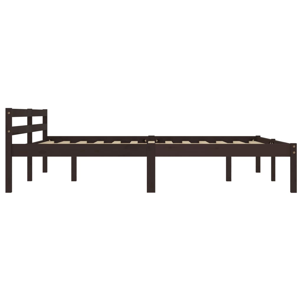 Dark Brown Solid Pine Wood Bed Frame - 160x200 cm (No Mattress)