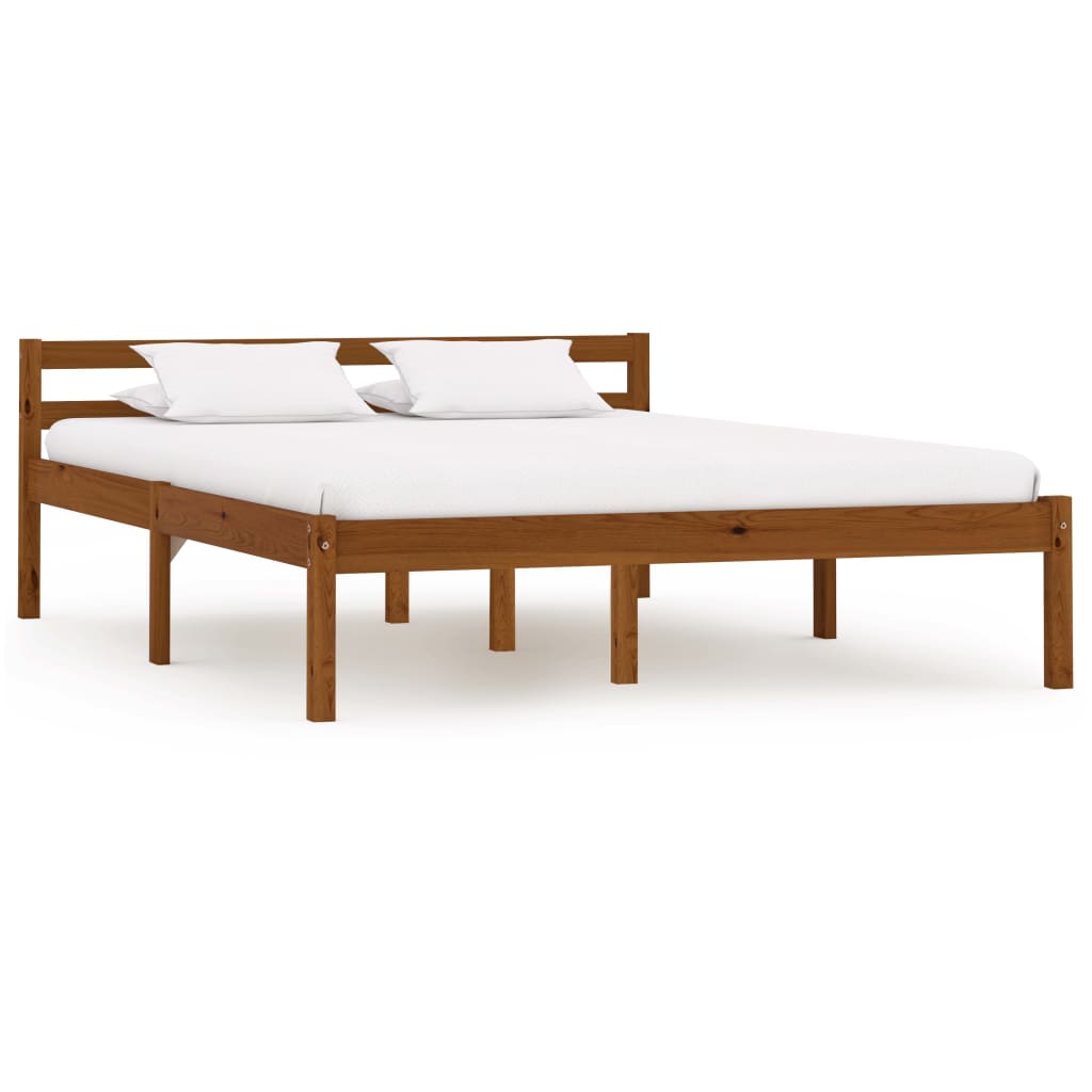 Honey Brown Solid Pine Wood Bed Frame - 140x200cm, No Mattress