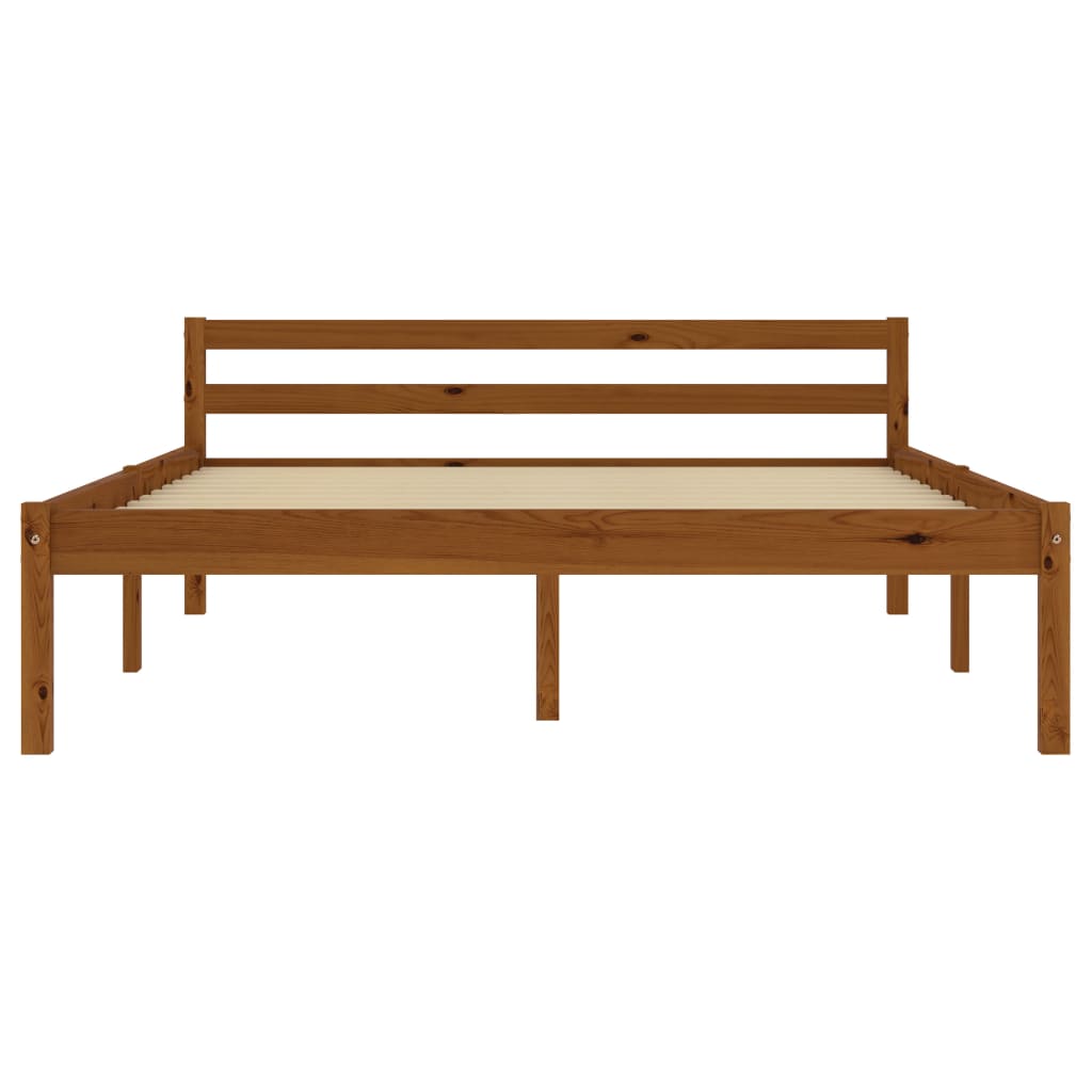 Honey Brown Solid Pine Wood Bed Frame - 140x200cm, No Mattress