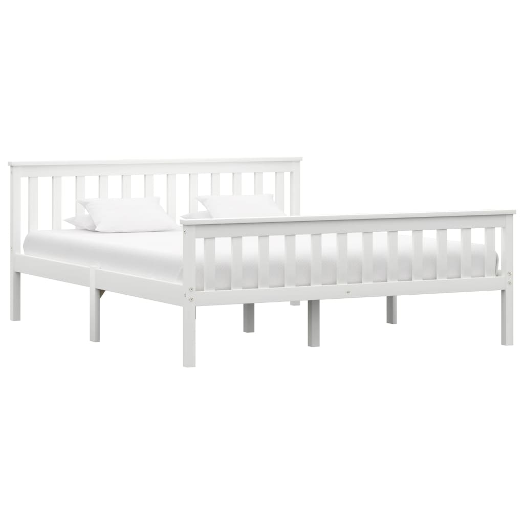 White Solid Pinewood Bed Frame 160x200 cm - Mattress Not Included