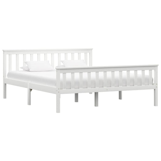 White Solid Pinewood Bed Frame 160x200 cm - Mattress Not Included