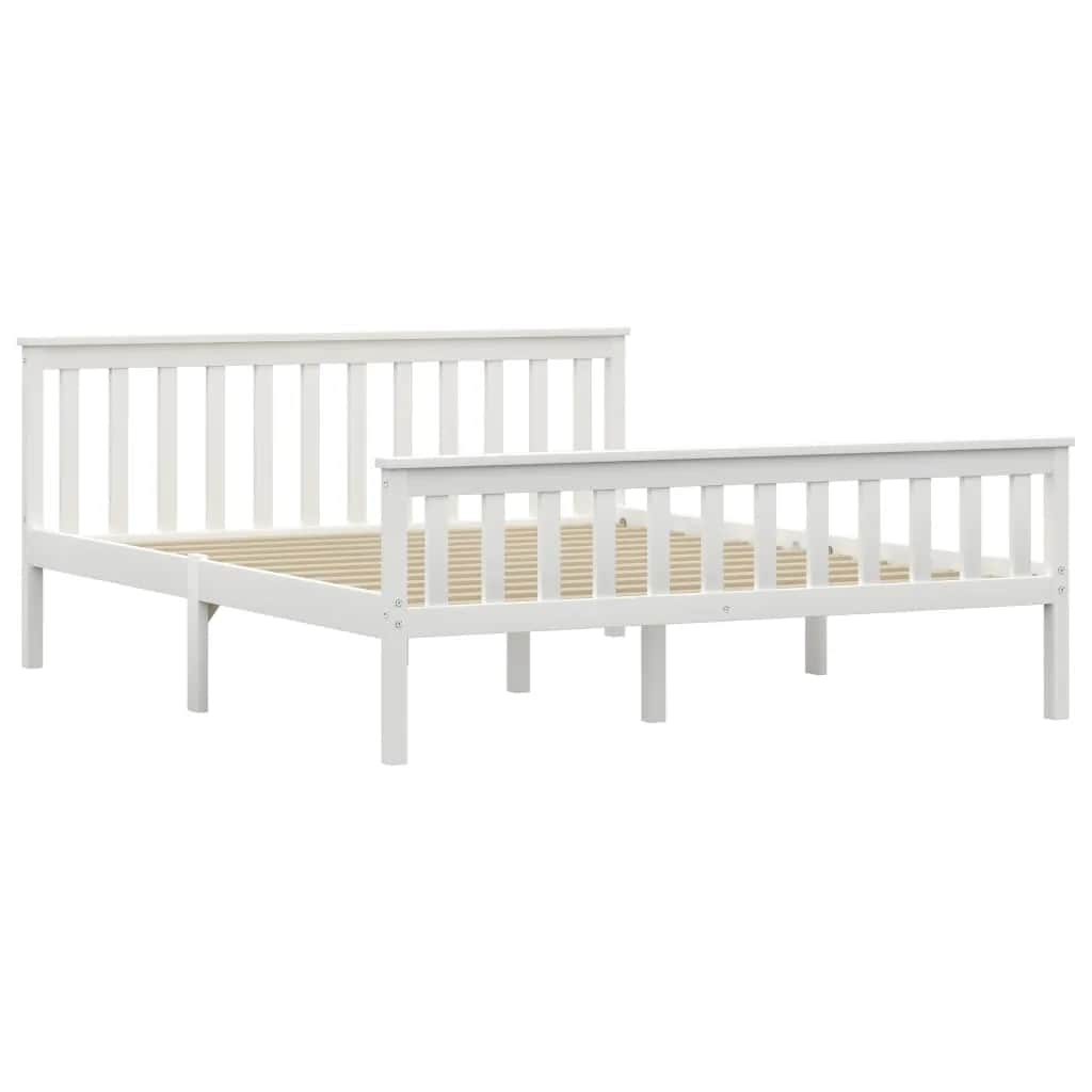 White Solid Pinewood Bed Frame 160x200 cm - Mattress Not Included