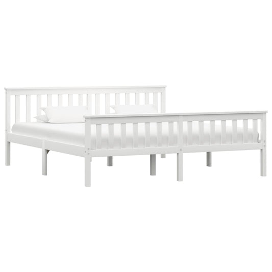White Solid Pinewood Bed Frame Super King 180x200 cm