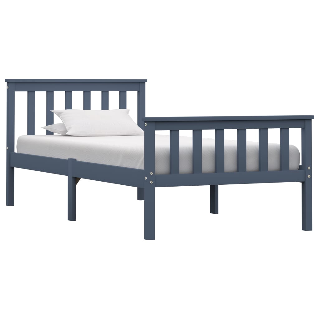 Solid Pinewood Grey Bed Frame 100x200 cm - Sturdy & Stylish
