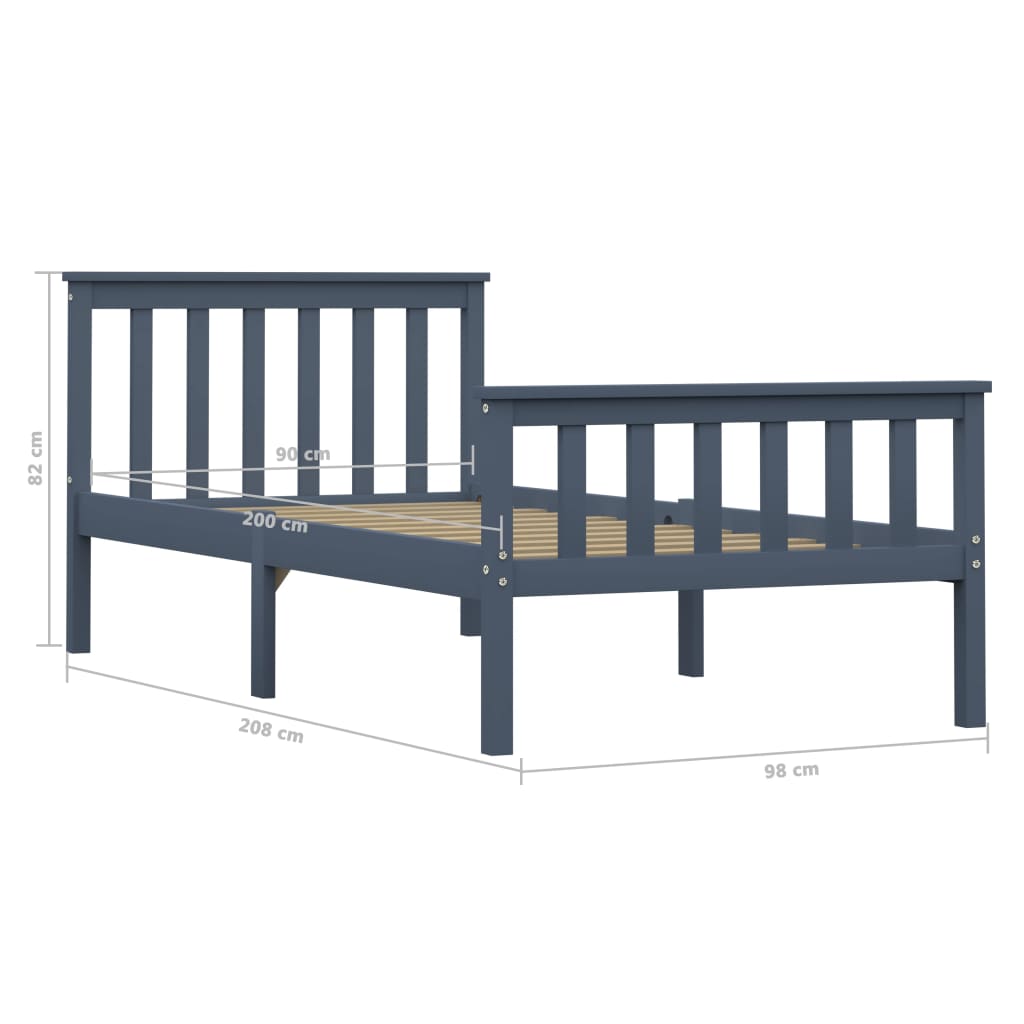 Solid Pinewood Grey Bed Frame 100x200 cm - Sturdy & Stylish