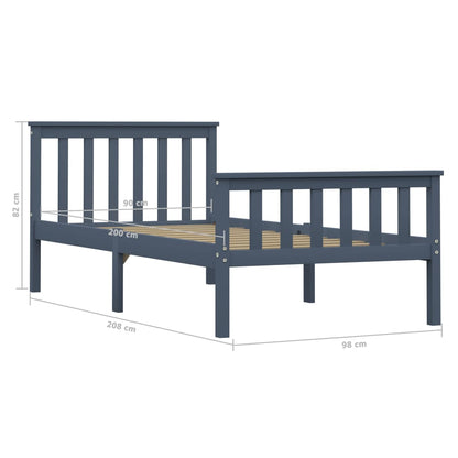 Solid Pinewood Grey Bed Frame 100x200 cm - Sturdy & Stylish