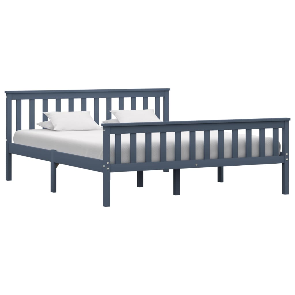 Solid Pinewood Bed Frame - Grey, 160x200 cm (Mattress Not Included)