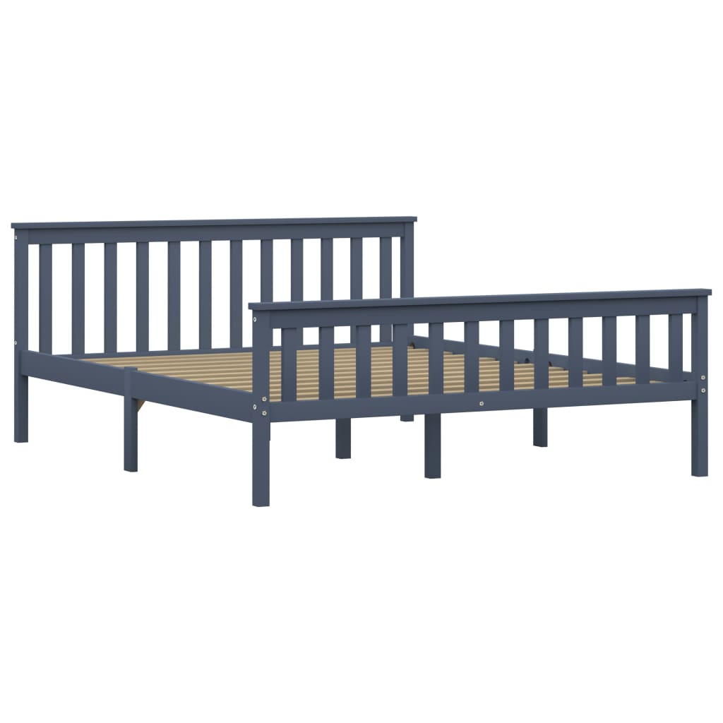 Solid Pinewood Bed Frame - Grey, 160x200 cm (Mattress Not Included)