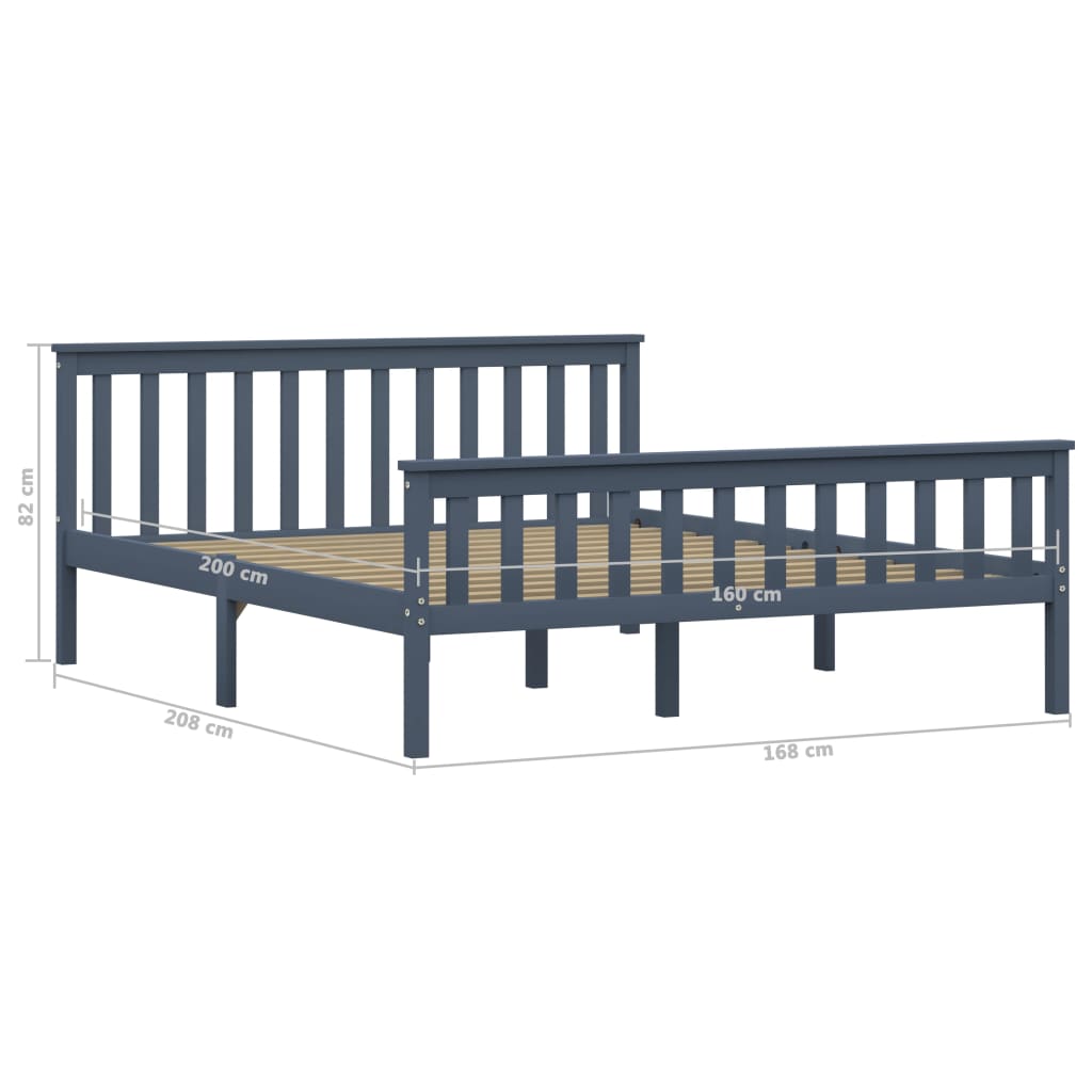 Solid Pinewood Bed Frame - Grey, 160x200 cm (Mattress Not Included)