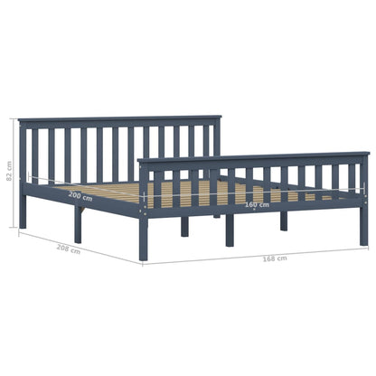Solid Pinewood Bed Frame - Grey, 160x200 cm (Mattress Not Included)