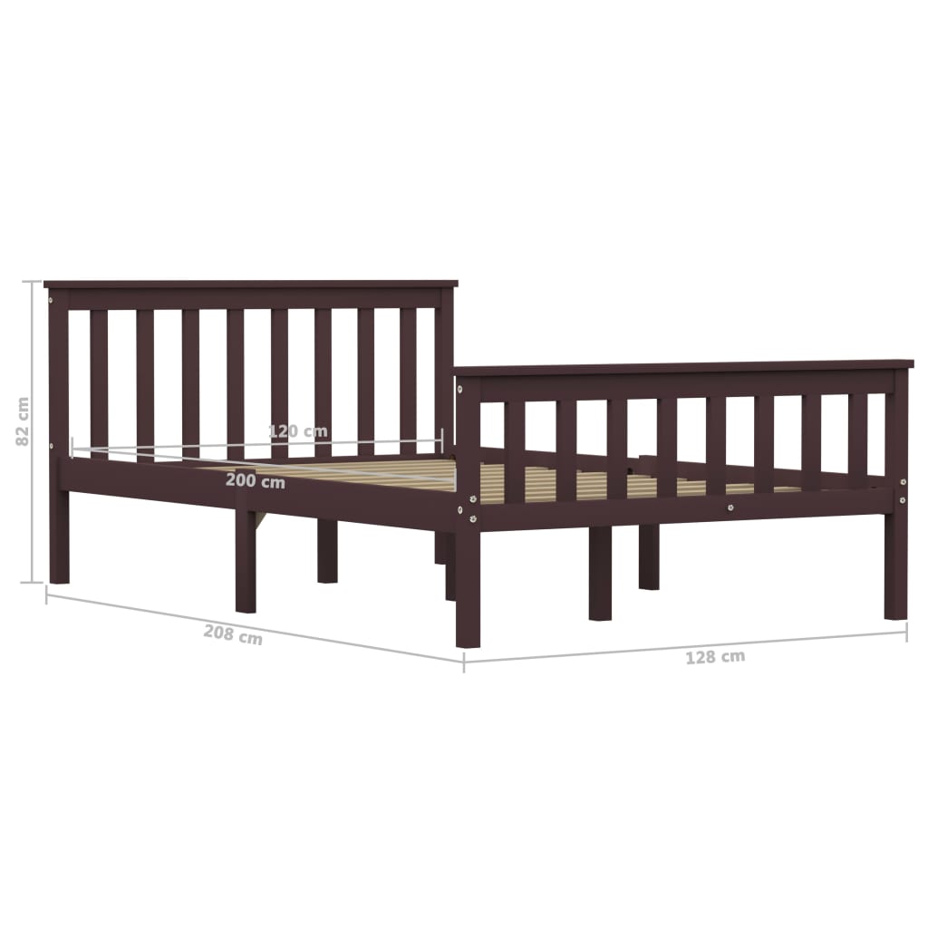 Solid Pinewood Bed Frame, Dark Brown, 120x200 cm - No Mattress