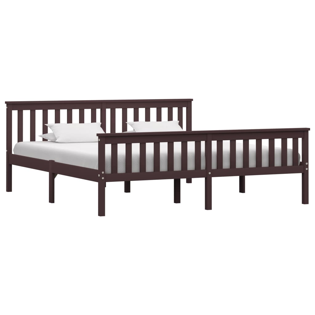 Dark Brown Solid Pinewood Super King Bed Frame 180x200 cm