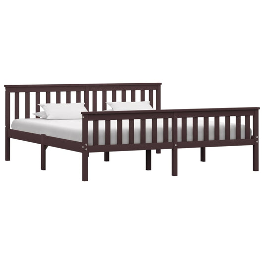 Dark Brown Solid Pinewood Super King Bed Frame 180x200 cm