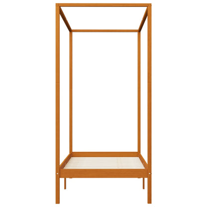Honey Brown Solid Wood Canopy Bed Frame 100x200cm - No Mattress