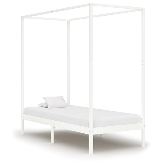 Canopy Bed Frame without Mattress White Solid Wood 90x200 cm