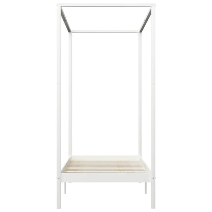Canopy Bed Frame without Mattress White Solid Wood 90x200 cm