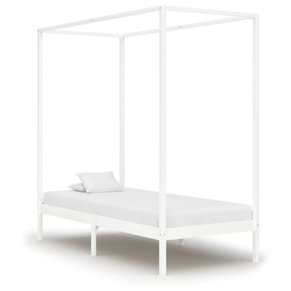 Solid Wood White Canopy Bed Frame 100x200 cm (No Mattress)