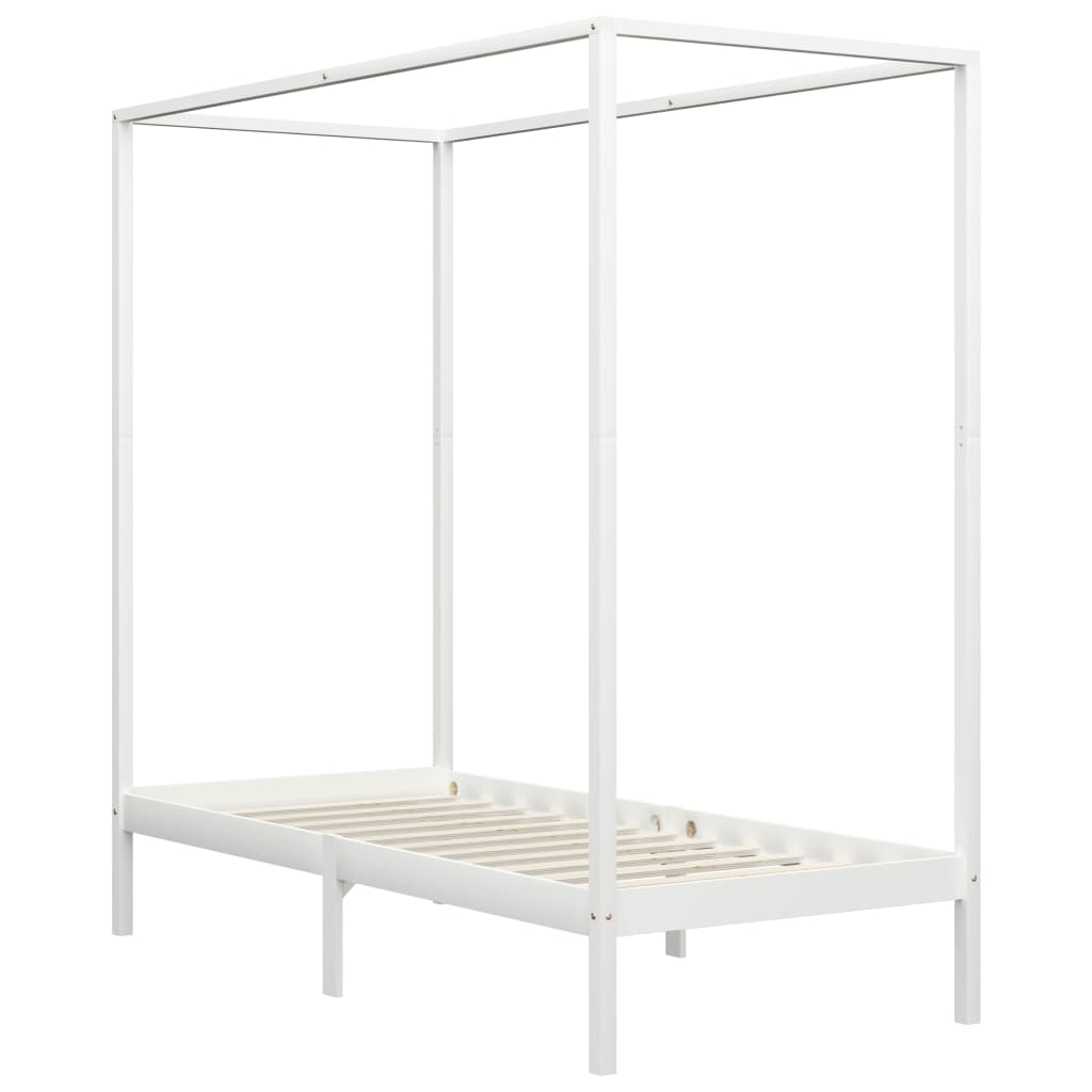 Solid Wood White Canopy Bed Frame 100x200 cm (No Mattress)
