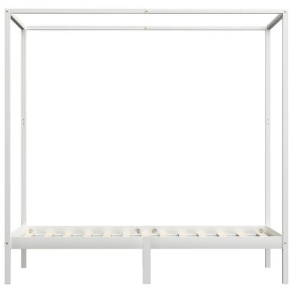 Solid Wood White Canopy Bed Frame 100x200 cm (No Mattress)