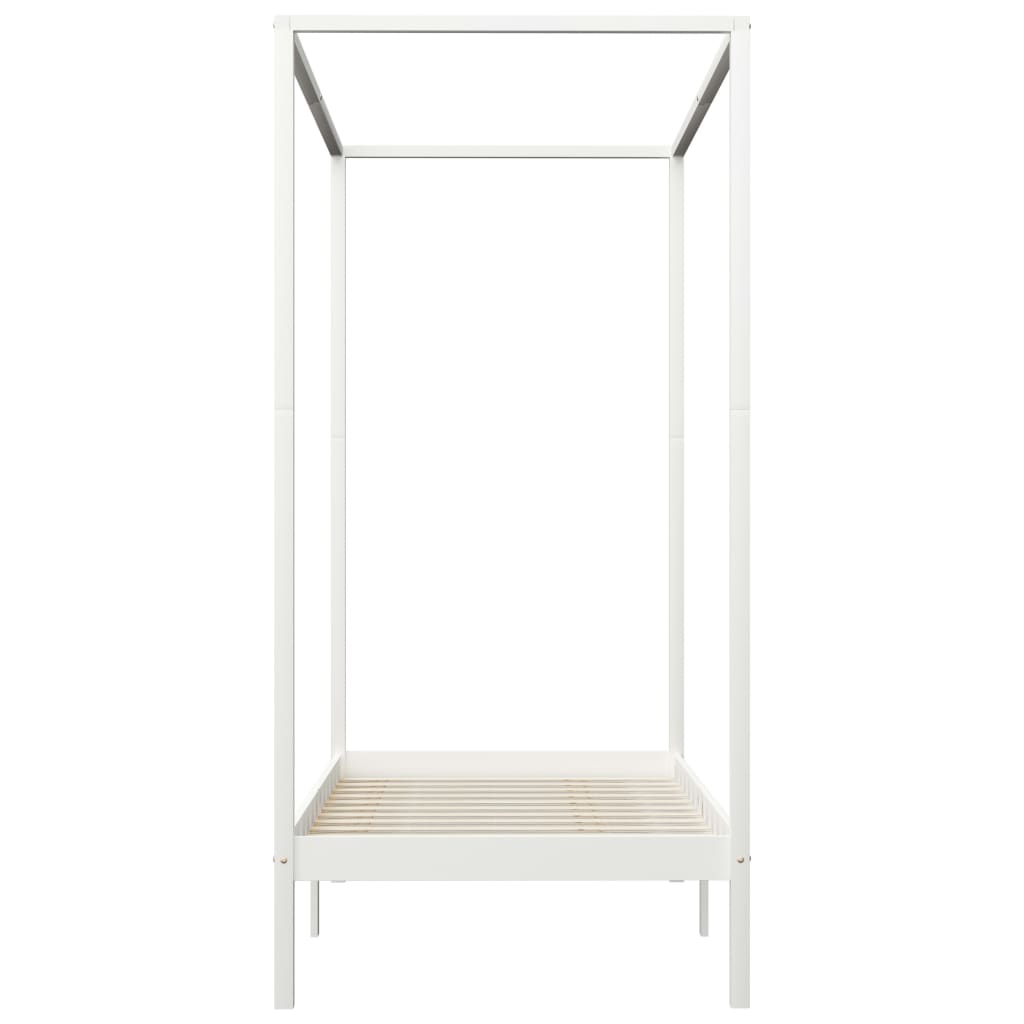 Solid Wood White Canopy Bed Frame 100x200 cm (No Mattress)