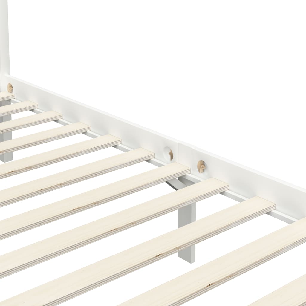 Solid Wood White Canopy Bed Frame 100x200 cm (No Mattress)