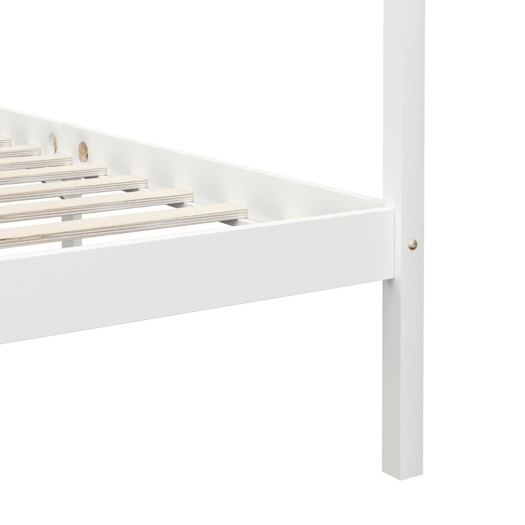 Solid Wood White Canopy Bed Frame 100x200 cm (No Mattress)