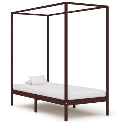 Solid Wood Canopy Bed Frame, Dark Brown, 90x200cm - No Mattress