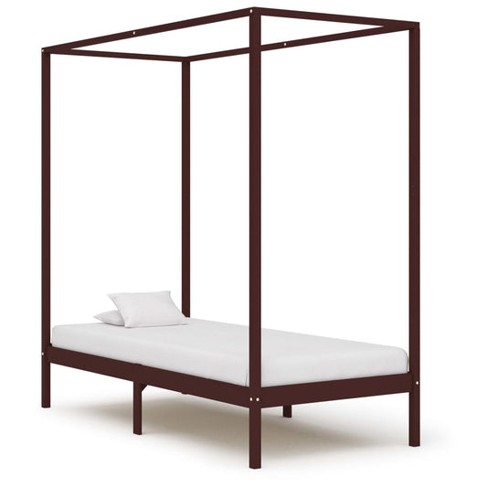Solid Wood Canopy Bed Frame, Dark Brown, 90x200cm - No Mattress