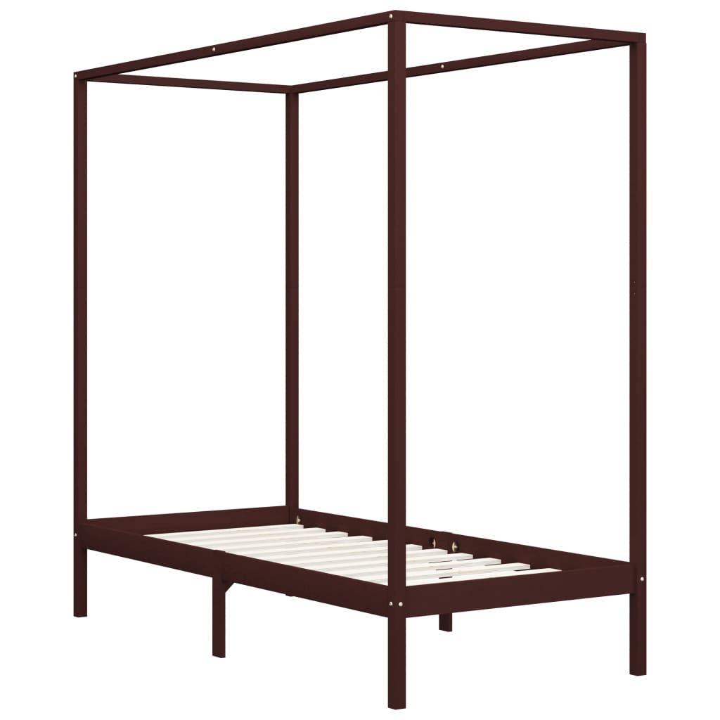 Solid Wood Canopy Bed Frame, Dark Brown, 90x200cm - No Mattress