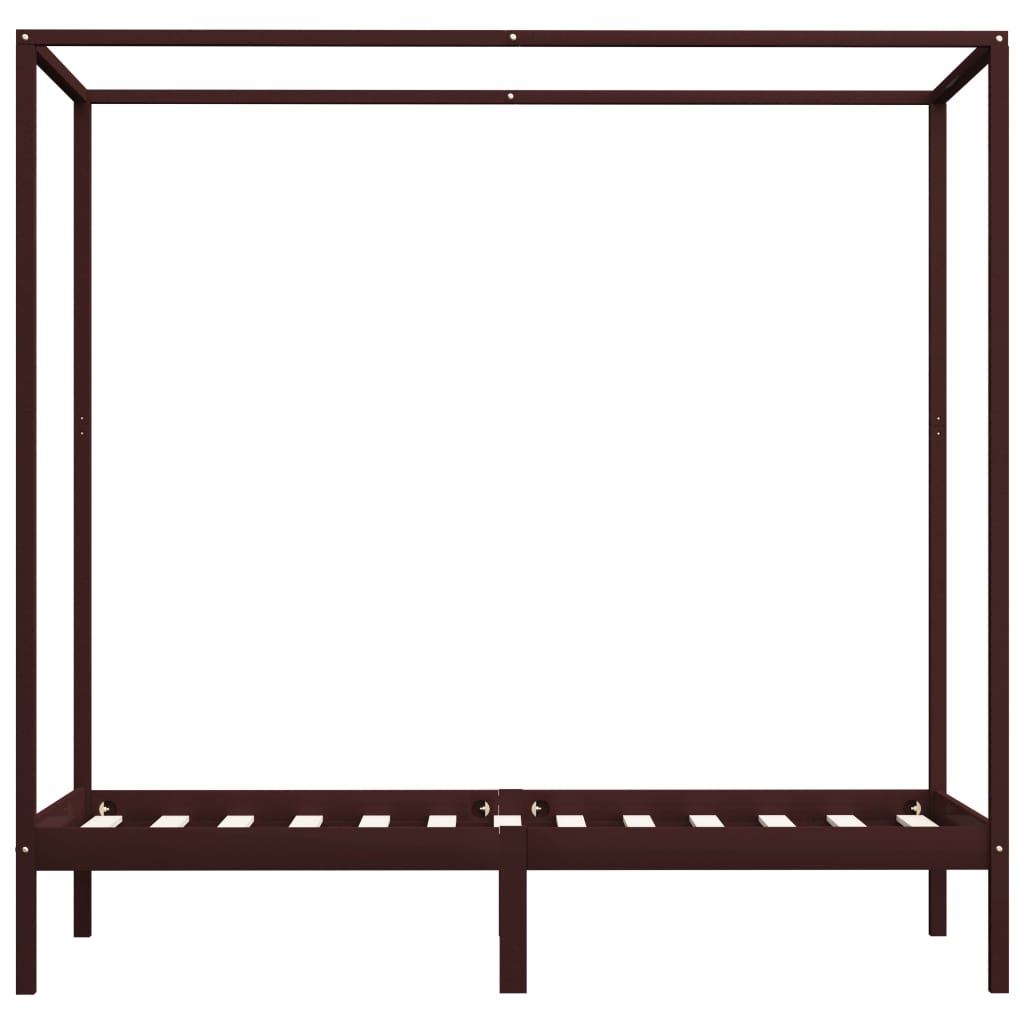 Solid Wood Canopy Bed Frame, Dark Brown, 90x200cm - No Mattress