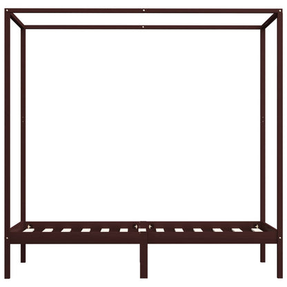 Solid Wood Canopy Bed Frame, Dark Brown, 90x200cm - No Mattress