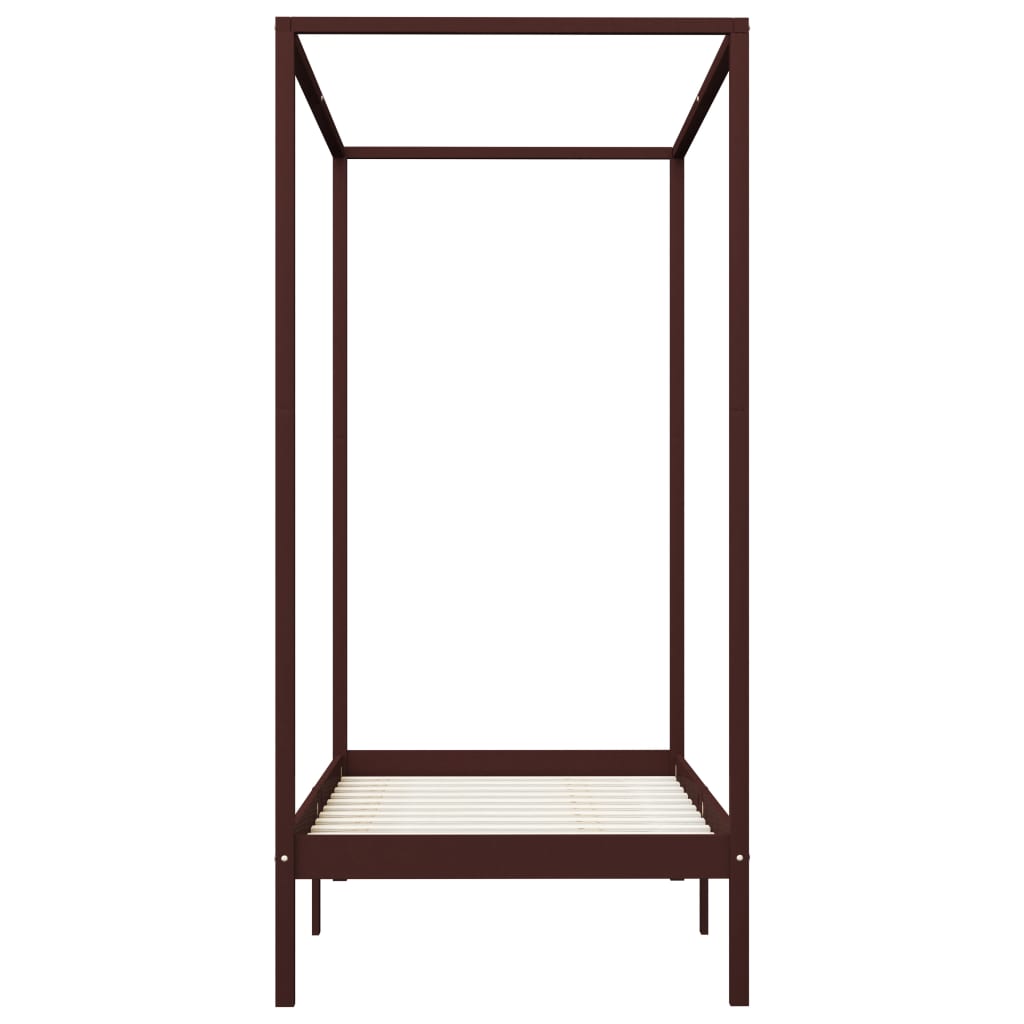 Solid Wood Canopy Bed Frame, Dark Brown, 90x200cm - No Mattress