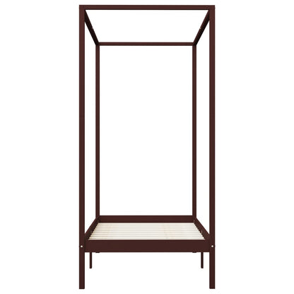 Solid Wood Canopy Bed Frame, Dark Brown, 90x200cm - No Mattress