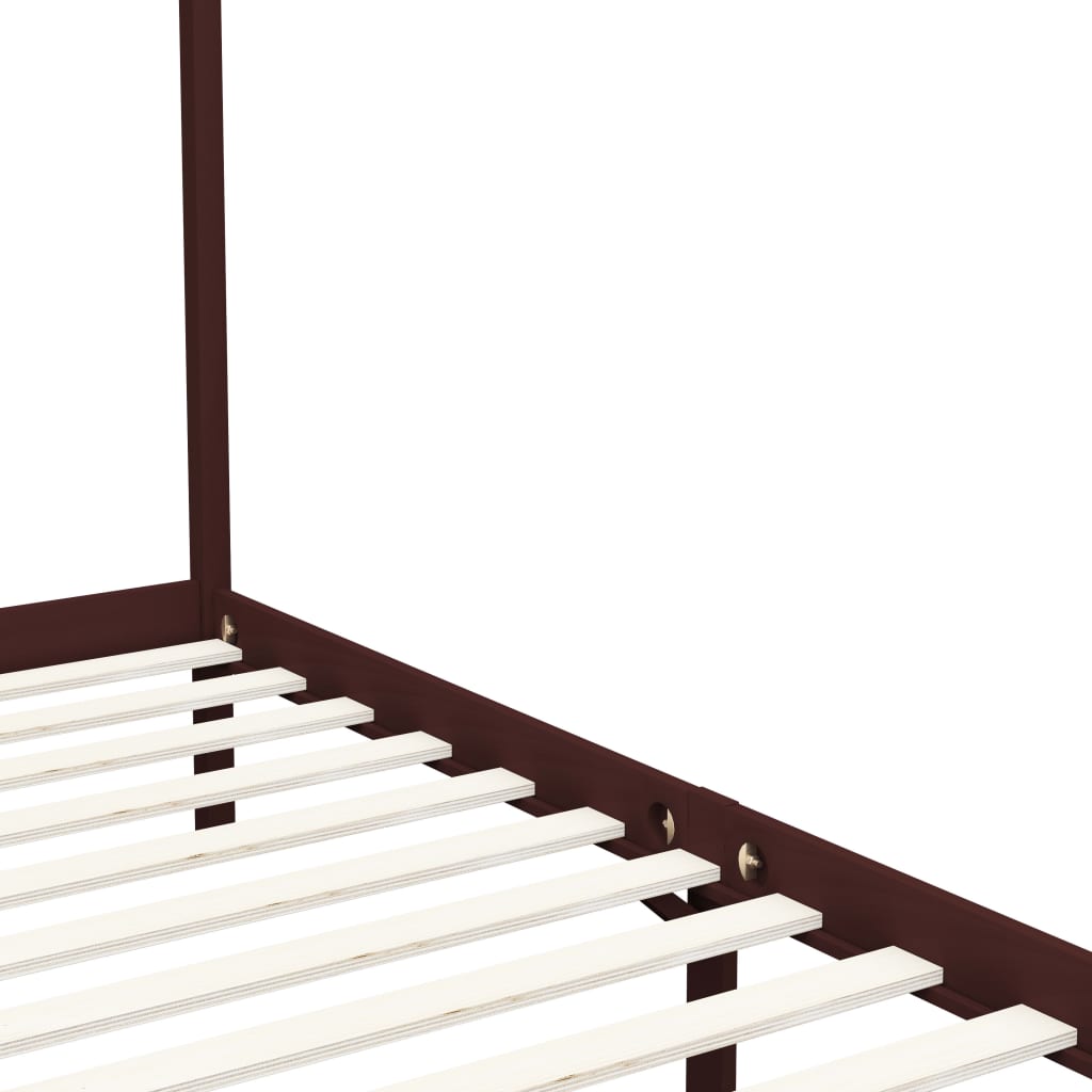 Solid Wood Canopy Bed Frame, Dark Brown, 90x200cm - No Mattress