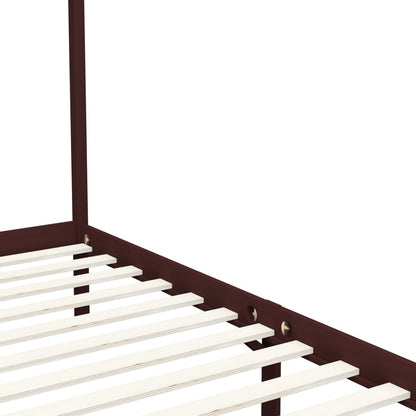 Solid Wood Canopy Bed Frame, Dark Brown, 90x200cm - No Mattress