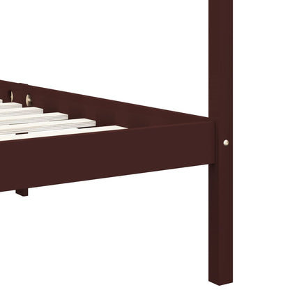 Solid Wood Canopy Bed Frame, Dark Brown, 90x200cm - No Mattress