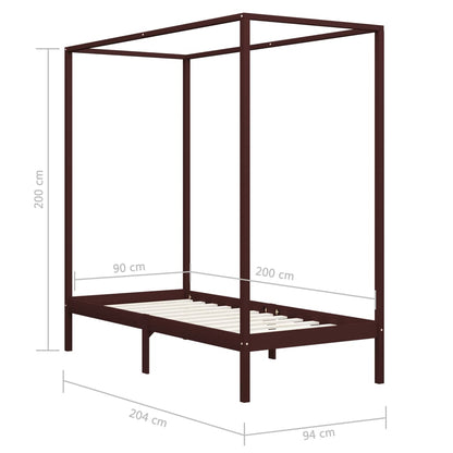 Solid Wood Canopy Bed Frame, Dark Brown, 90x200cm - No Mattress