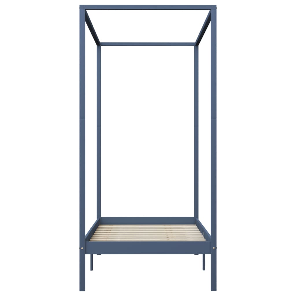 Solid Wood Grey Canopy Bed Frame 90x200 cm - No Mattress Included