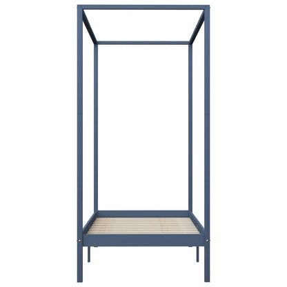 Solid Wood Grey Canopy Bed Frame 90x200 cm - No Mattress Included