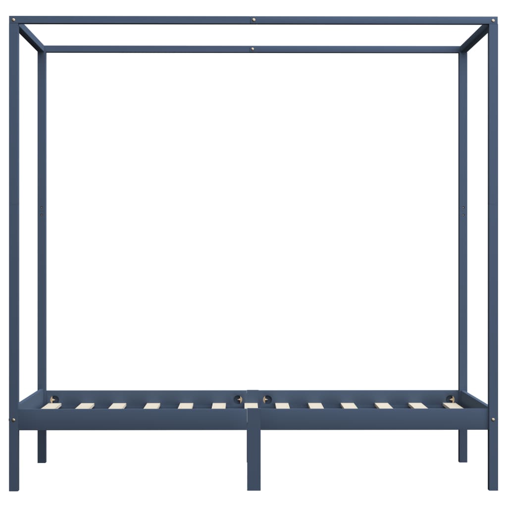 Solid Wood Grey Canopy Bed Frame 90x200 cm - No Mattress Included