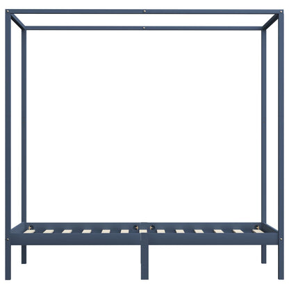 Solid Wood Grey Canopy Bed Frame 90x200 cm - No Mattress Included
