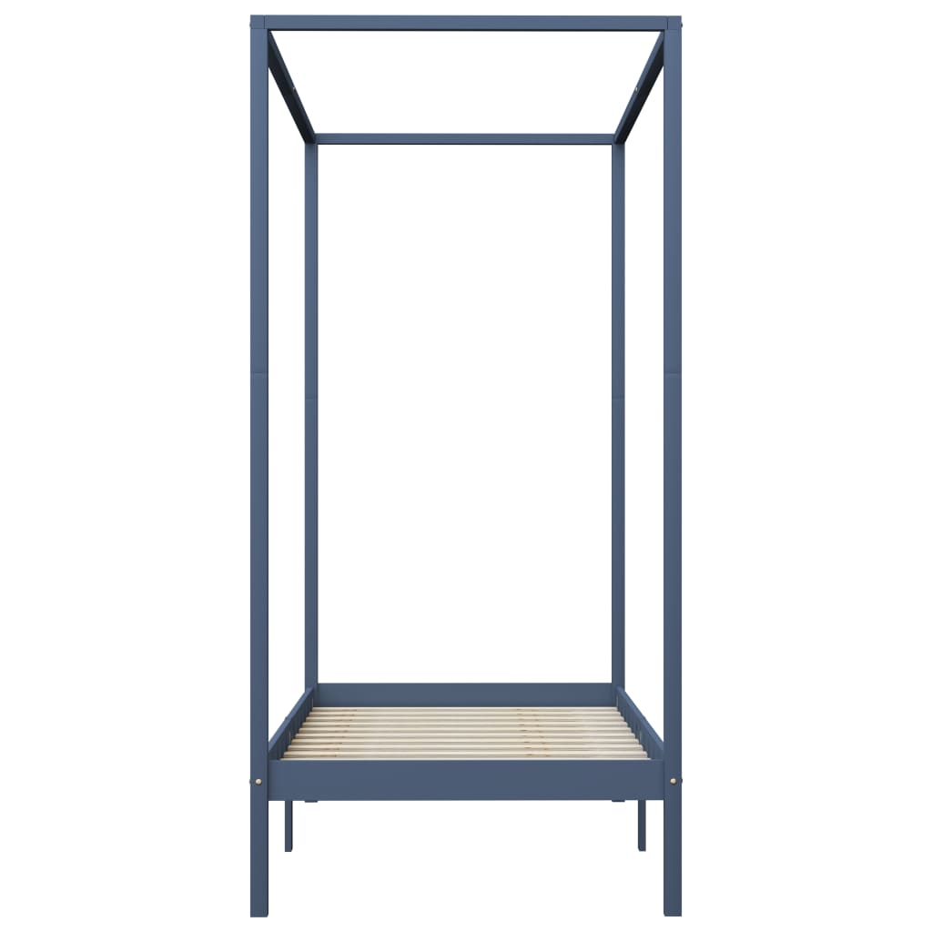 Grey Solid Wood Canopy Bed Frame 100x200 cm - No Mattress Included
