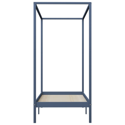 Grey Solid Wood Canopy Bed Frame 100x200 cm - No Mattress Included