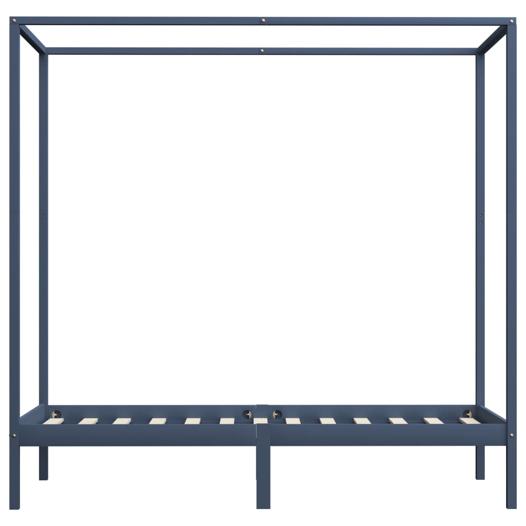 Grey Solid Wood Canopy Bed Frame 100x200 cm - No Mattress Included
